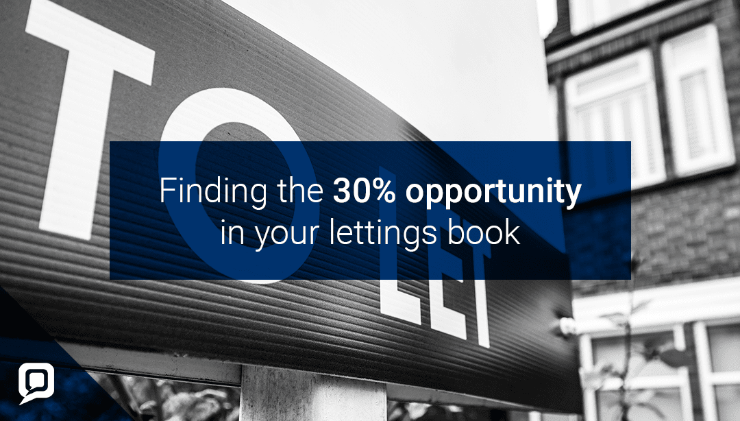 Black and white image of a to let sign with 'Finding the 30% opportunity in your lettings book' written over it